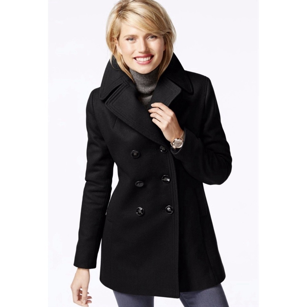Kenneth Cole Women's Black Button Wool Blend Jacket Size S, Classic, Old Money